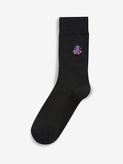 Black Bright Monster Fun Black Embroidered Socks 8 Pack - Image 7 of 8