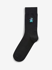 Black Bright Monster Fun Black Embroidered Socks 8 Pack - Image 8 of 8