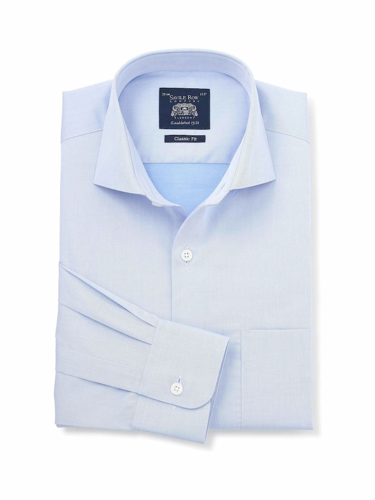 Skaj Plavo - Savile Row Company Classic Fit pamučna keperna jednostruka manžetna Formalna košulja - Slika 1 od 3 Skaj Plavo - Savile Row Company Classic Fit pamučna keperna jednostruka manžetna Formalna košulja - Slika 1 od 3