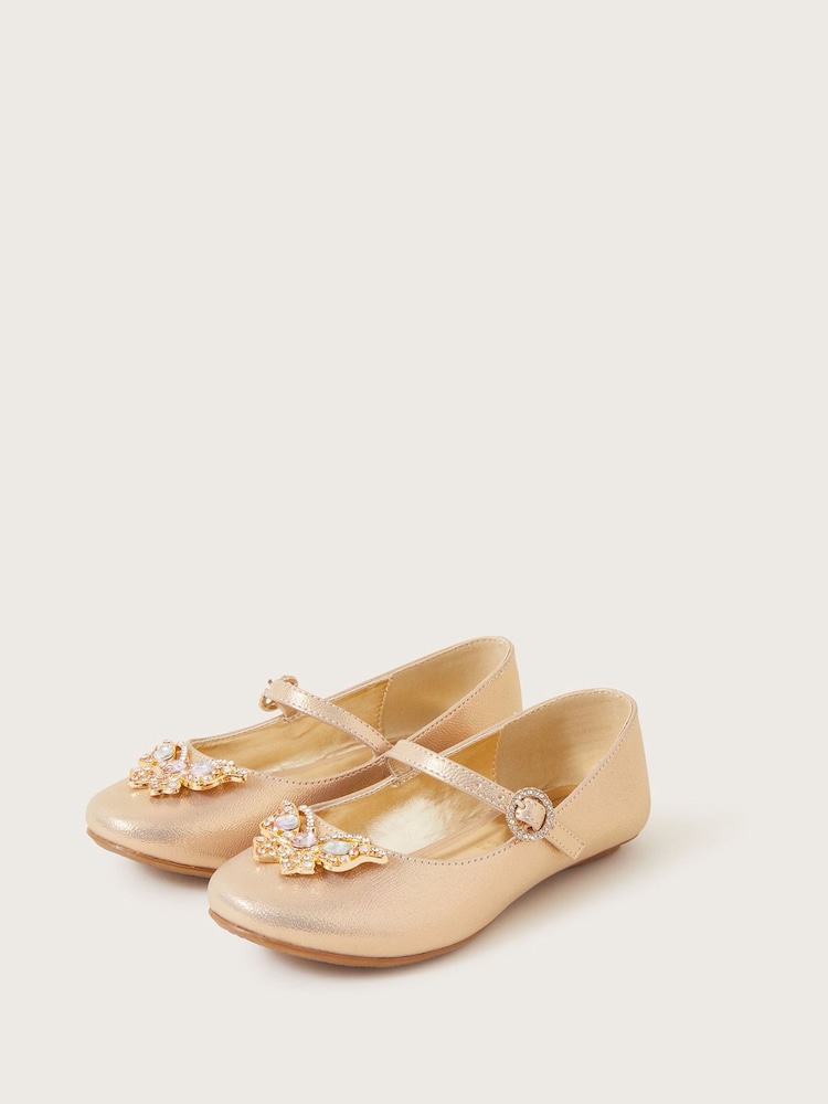Monsoon Gold Jewel Butterfly Shimmer Ballerinas Flats - Image 1 of 3