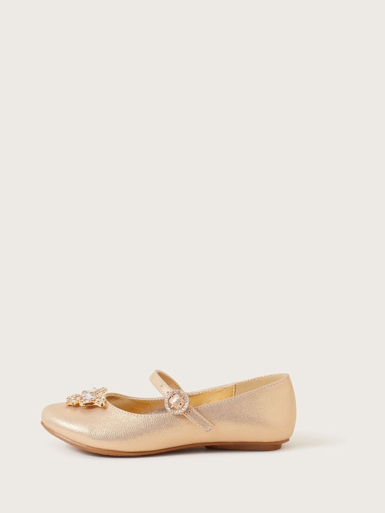 Monsoon Gold Jewel Butterfly Shimmer Ballerinas Flats - Image 2 of 3