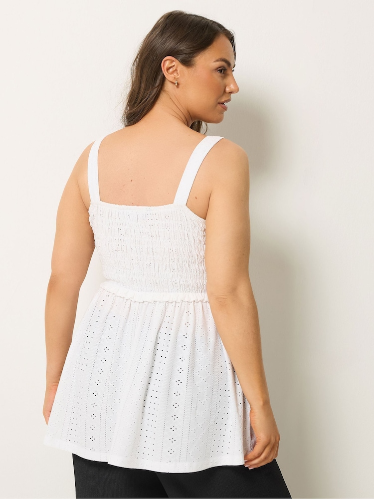 Yours Curve White Broderie Anglasie Vest Top - Image 2 of 5 Yours Curve White Broderie Anglasie Vest Top - Image 2 of 5