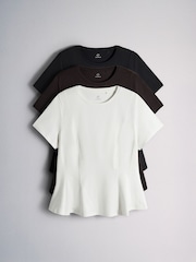 The Set 3 Pack Peplum T-Shirts Black/Brown/White - Image 1 of 6