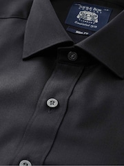 Savile Row Company Black Slim Fit Cotton Herringbone Double Cuff Formal Shirt - Image 2 of 3