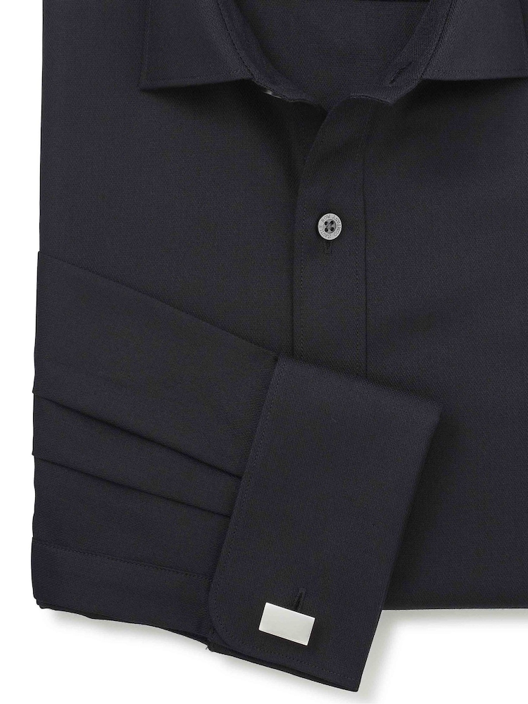 Savile Row Company Black Slim Fit Cotton Herringbone Double Cuff Formal Shirt - Image 3 of 3 Savile Row Company Black Slim Fit Cotton Herringbone Double Cuff Formal Shirt - Image 3 of 3