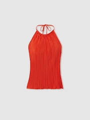 Good American Red Good American Plisse Halter-Neck Beach Cover-Up Top - Image 1 of 5