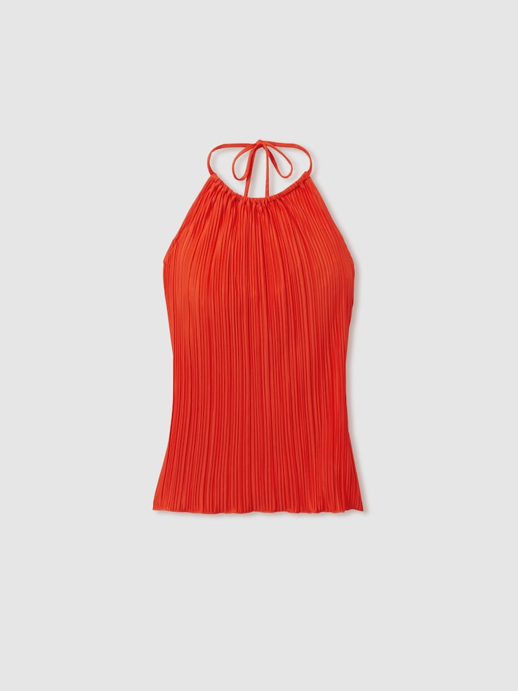 Good American Red Good American Plisse Halter-Neck Beach Cover-Up Top - Image 1 of 5