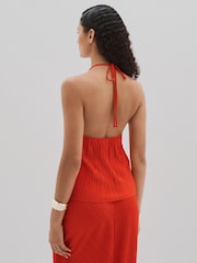 Good American Red Good American Plisse Halter-Neck Beach Cover-Up Top - Image 4 of 5