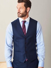 Blue Stripe Signature Empire Mills 100% Wool Stripe Suit: Waistcoat - Image 1 of 6