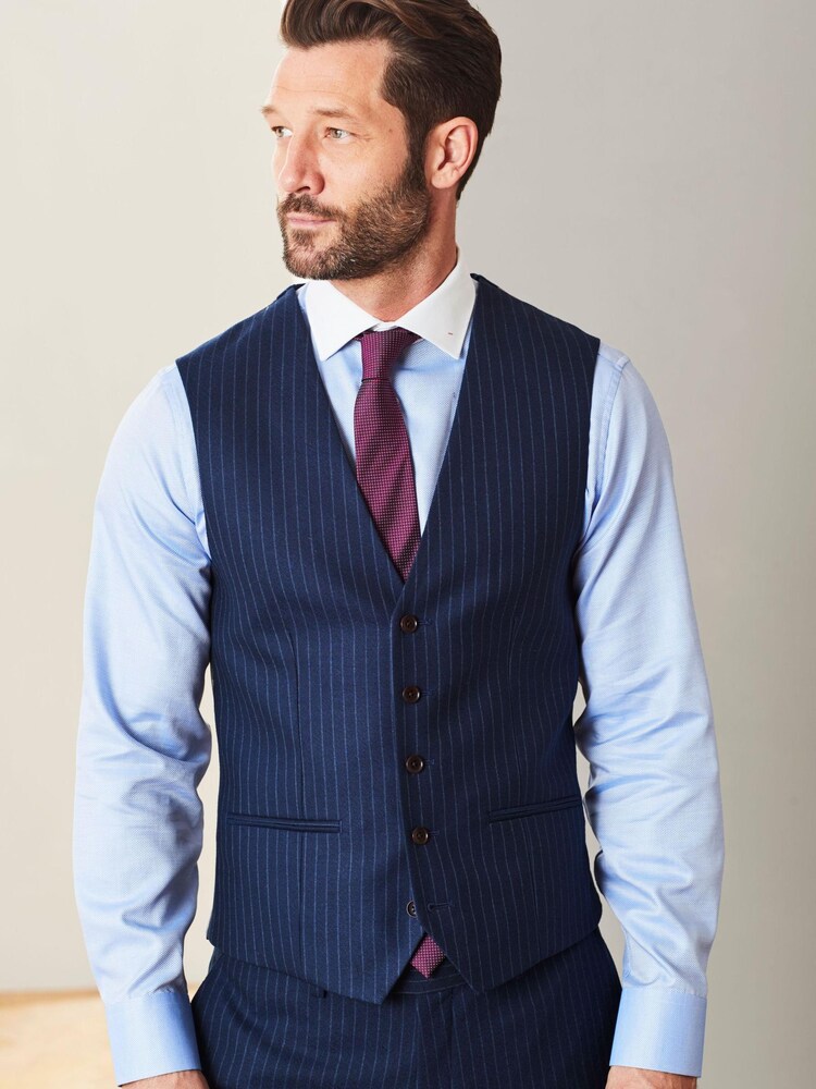 Blue Stripe Signature Empire Mills 100% Wool Stripe Suit: Waistcoat - Image 1 of 6