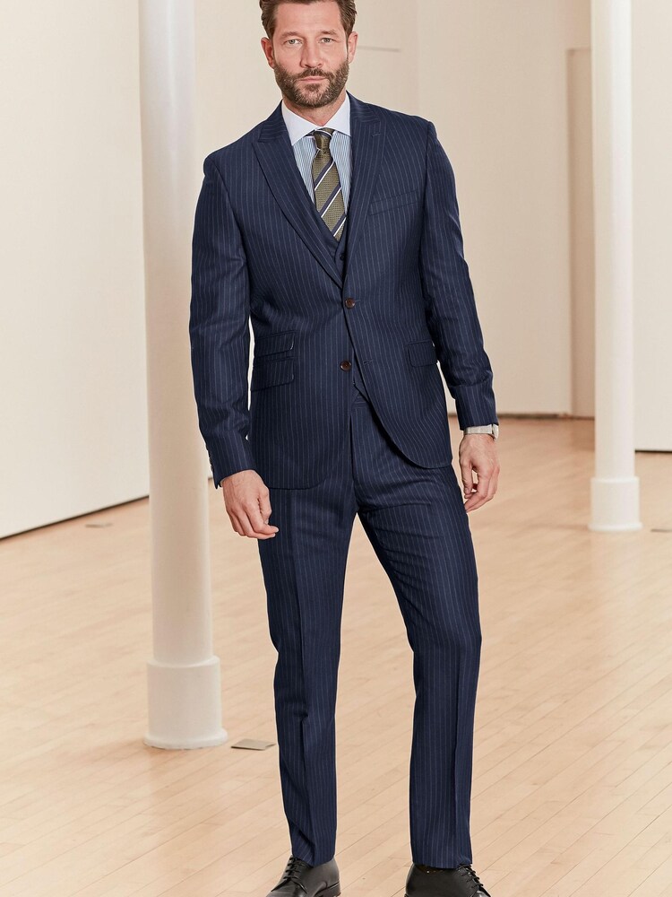 Blue Stripe Signature Empire Mills 100% Wool Stripe Suit: Waistcoat - Image 2 of 6