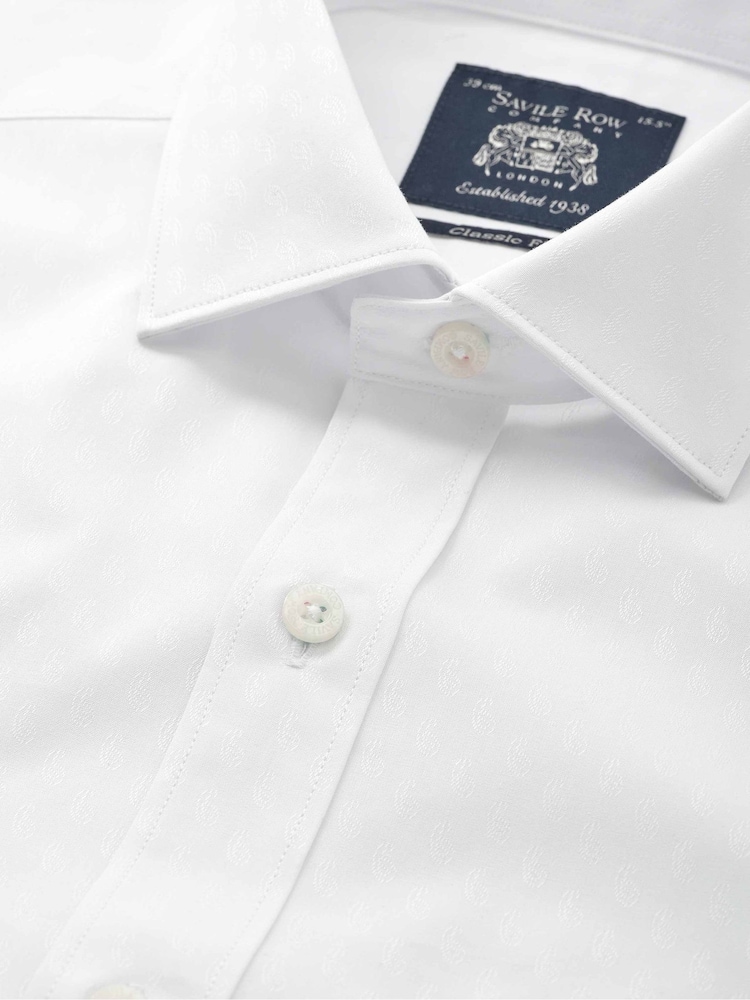 Savile Row Company Classic Fit Cotton Dobby Paisley Double Cuff Formal Shirt - Imaginea 2 din 3