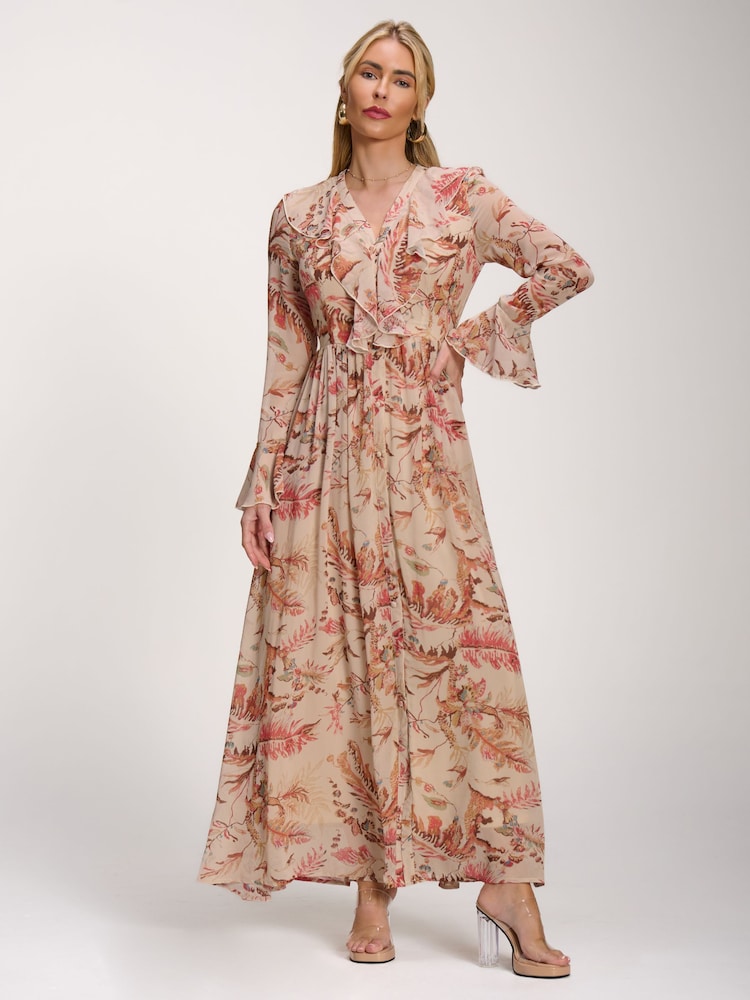 Jolie Moi Orange Long Sleeve Chiffon Ruffle Maxi Dress - Image 2 of 6 Jolie Moi Orange Long Sleeve Chiffon Ruffle Maxi Dress - Image 2 of 6