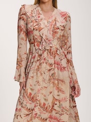 Jolie Moi Orange Long Sleeve Chiffon Ruffle Maxi Dress - Image 5 of 6