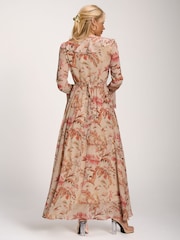 Jolie Moi Orange Long Sleeve Chiffon Ruffle Maxi Dress - Image 6 of 6