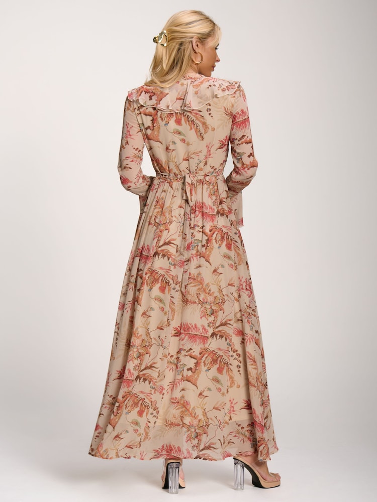 Jolie Moi Orange Long Sleeve Chiffon Ruffle Maxi Dress - Image 6 of 6 Jolie Moi Orange Long Sleeve Chiffon Ruffle Maxi Dress - Image 6 of 6