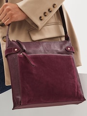 Berry Red Leather Pocket Messenger Bag - Image 2 of 8