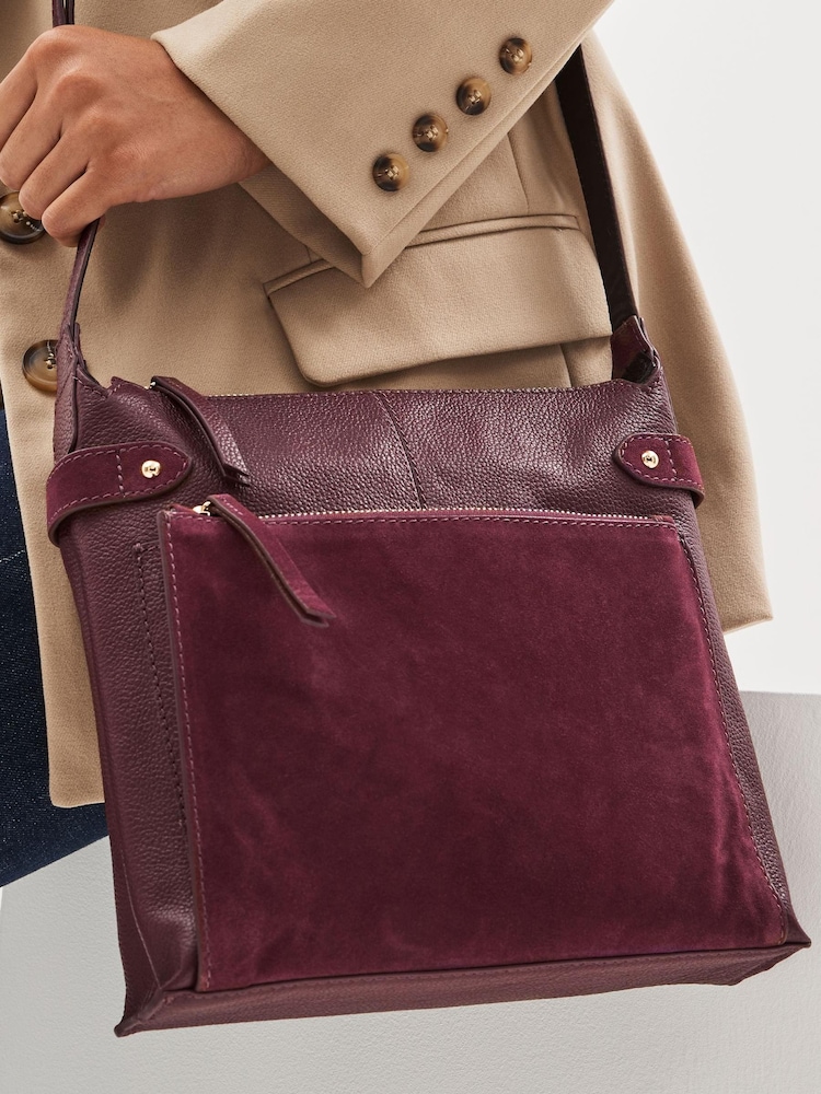 Berry Red Leather Pocket Messenger Bag - Image 2 of 8