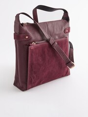 Berry Red Leather Pocket Messenger Bag - Image 3 of 8