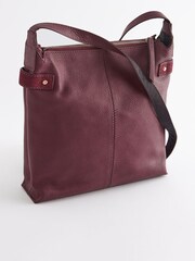 Berry Red Leather Pocket Messenger Bag - Image 4 of 8