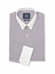 Savile Row Company Purple Slim Fit Striped Cotton Poplin Pin Collar Double Cuff Formal Shirt - Image 1 of 3