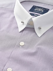 Savile Row Company Purple Slim Fit Striped Cotton Poplin Pin Collar Double Cuff Formal Shirt - Image 2 of 3