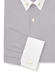 Savile Row Company Purple Slim Fit Striped Cotton Poplin Pin Collar Double Cuff Formal Shirt - Image 3 of 3