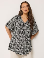 Yours Curve Black Pleated Front Swing Top - Image 1 of 4