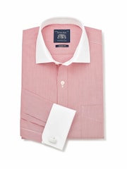 Savile Row Company Red Striped Classic Fit Cotton Poplin Double Cuff Winchester Shirt - Image 1 of 3
