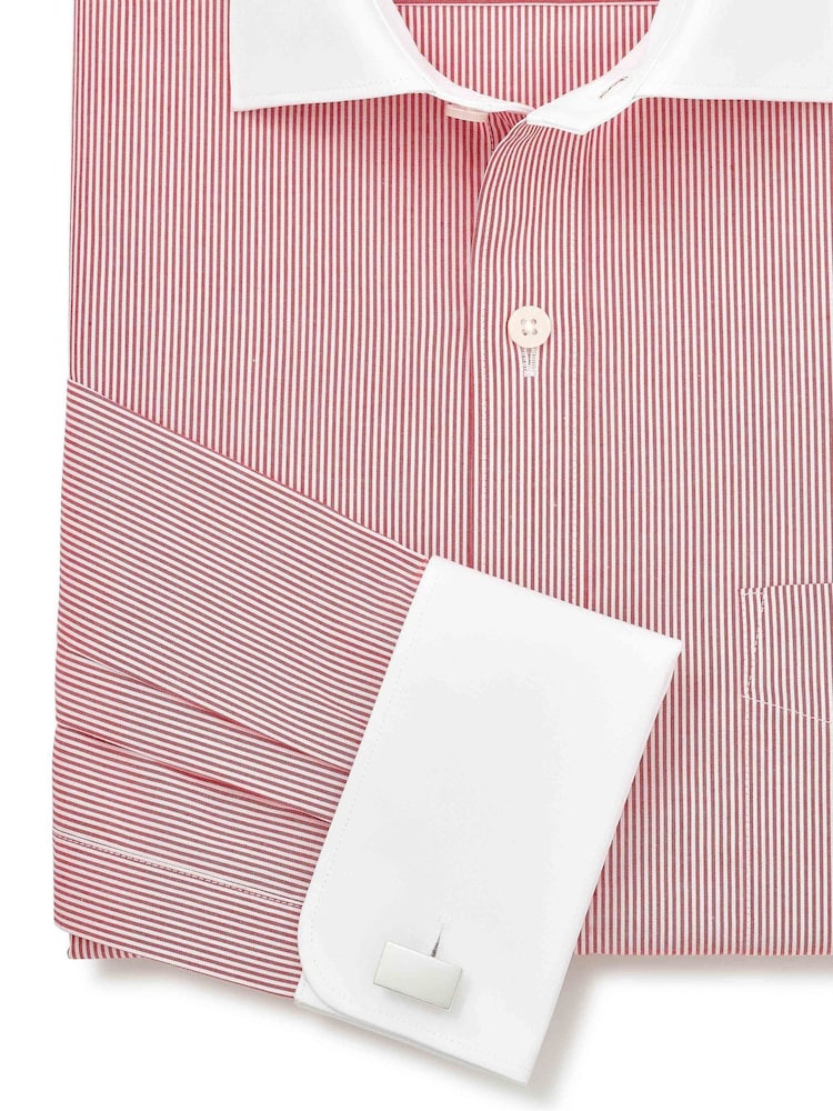 Savile Row Company Red Striped Classic Fit Cotton Poplin Double Cuff Winchester Shirt - Image 5 of 5