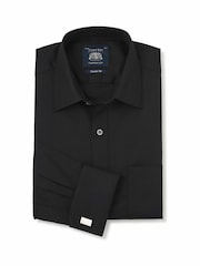 Savile Row Company Black Classic Fit Cotton Herringbone Double Cuff Formal Shirt - Image 1 of 3