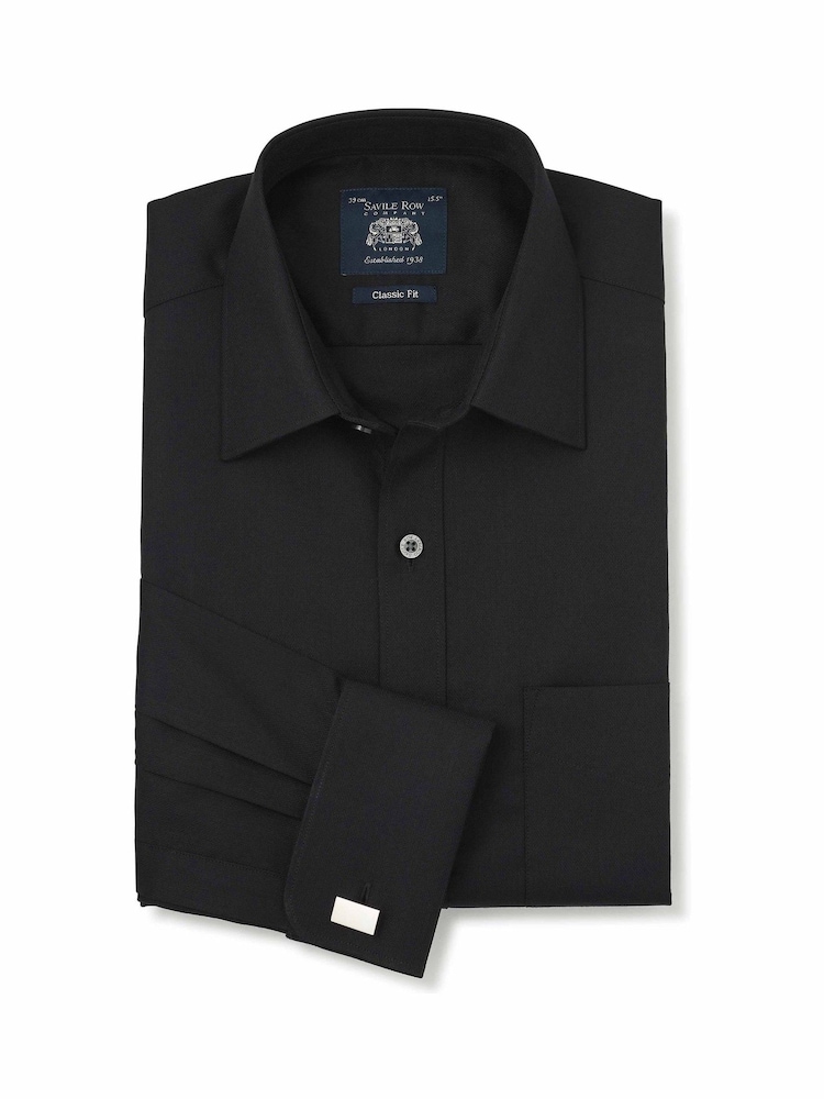 Savile Row Company Black Classic Fit Cotton Herringbone Double Cuff Formal Shirt - Image 1 of 3