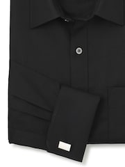 Savile Row Company Black Classic Fit Cotton Herringbone Double Cuff Formal Shirt - Image 3 of 3
