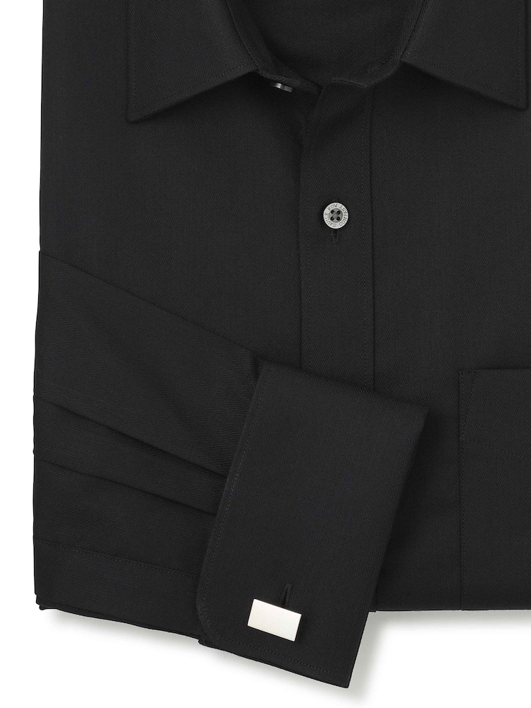 Savile Row Company Black Classic Fit Cotton Herringbone Double Cuff Formal Shirt - Image 3 of 3