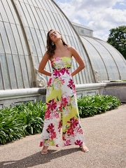 Lime Green and Pink floral 100% Cotton Kew Collection Bandeau Jumpsuit - Image 2 of 6