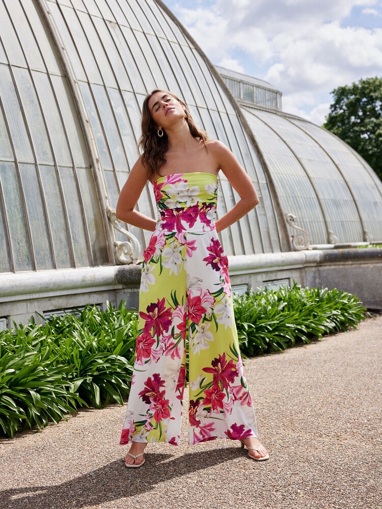 Lime Green and Pink floral 100% Cotton Kew Collection Bandeau Jumpsuit - Image 2 of 6