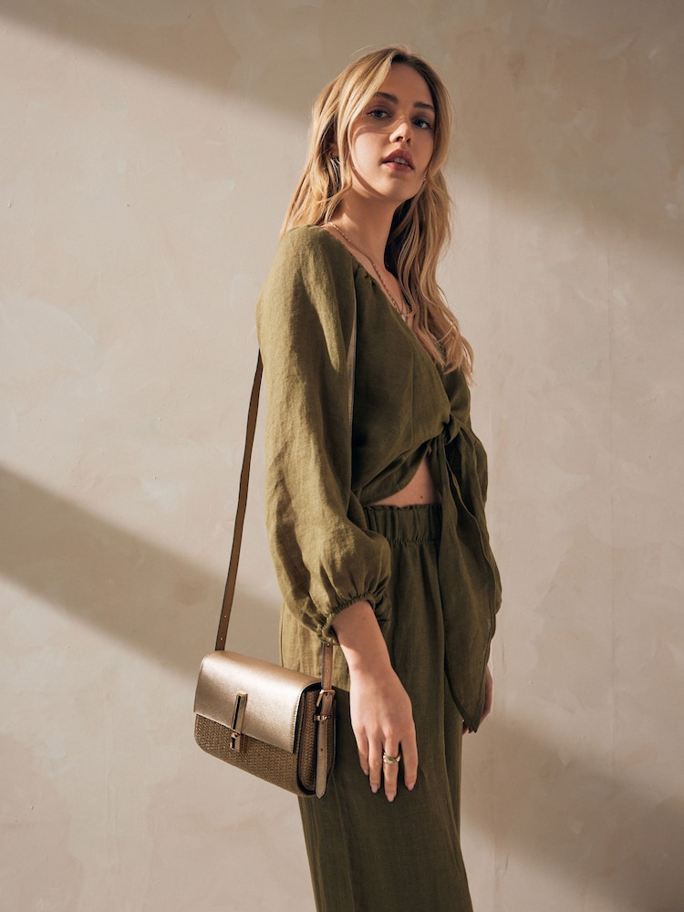 Gold Metallic Raffia Cross-Body Bag - Image 1 of 9