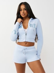 True Religion Blue Embroidered Shrunkn Zip Hoodie - Image 1 of 4