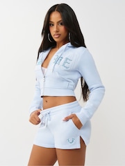 True Religion Blue Embroidered Shrunkn Zip Hoodie - Image 3 of 4
