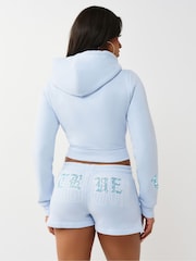 True Religion Blue Embroidered Shrunkn Zip Hoodie - Image 4 of 4