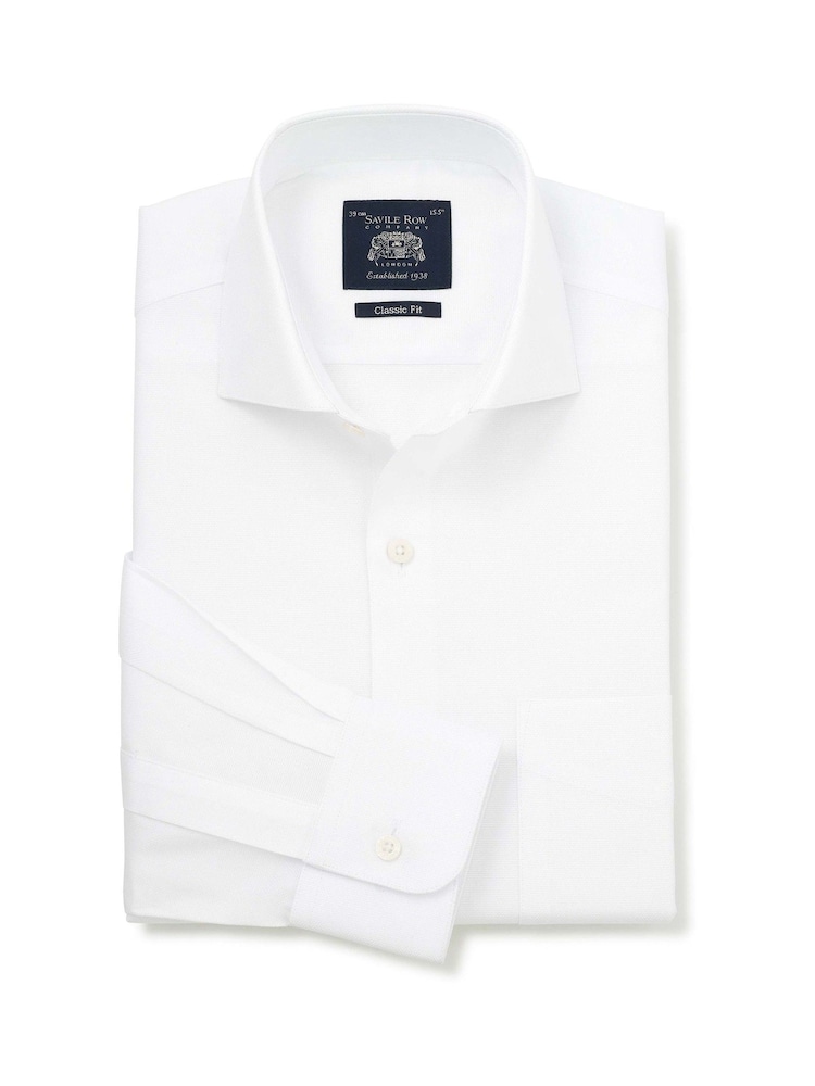 Vit - Savile Row Company Klassisk passform bomull Dobby enda manschett formell skjorta - Bild 1 av 3