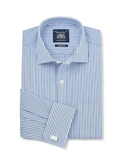 Savile Row Company Blue Classic Fit Striped Cotton Poplin Double Cuff Formal Shirt - Image 1 of 3