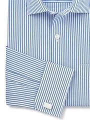 Savile Row Company Blue Classic Fit Striped Cotton Poplin Double Cuff Formal Shirt - Image 3 of 3