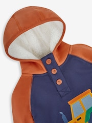 JoJo Maman Bébé Navy Blue Tractor Boys' Appliqué Novelty Hoodie - Image 2 of 3