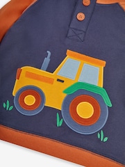JoJo Maman Bébé Navy Blue Tractor Boys' Appliqué Novelty Hoodie - Image 3 of 3
