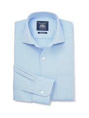 Blå - Savile Row Company Classic Fit Cotton Dobby Single Cuff Formal Shirt - Bild 1 av 3