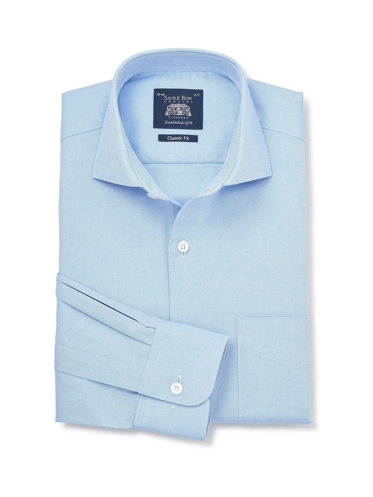 Blå - Savile Row Company Classic Fit Cotton Dobby Single Cuff Formal Shirt - Bild 1 av 3
