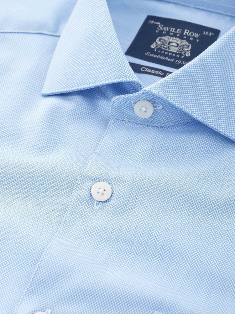 Blå - Savile Row Company Classic Fit Cotton Dobby Single Cuff Formal Shirt - Bild 2 av 3