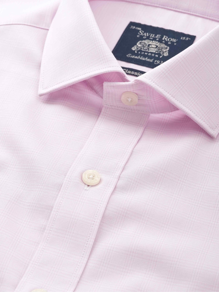 Savile Row Company Pink Prince of Wales Check Classic Fit Cotton Twill Single Cuff Formal Shirt - Image 2 of 3 Savile Row Company Pink Prince of Wales Check Classic Fit Cotton Twill Single Cuff Formal Shirt - Image 2 of 3