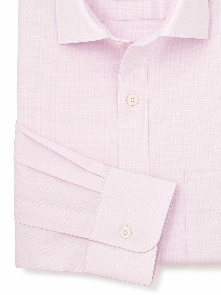 Savile Row Company Pink Prince of Wales Check Classic Fit Cotton Twill Single Cuff Formal Shirt - Image 3 of 3 Savile Row Company Pink Prince of Wales Check Classic Fit Cotton Twill Single Cuff Formal Shirt - Image 3 of 3
